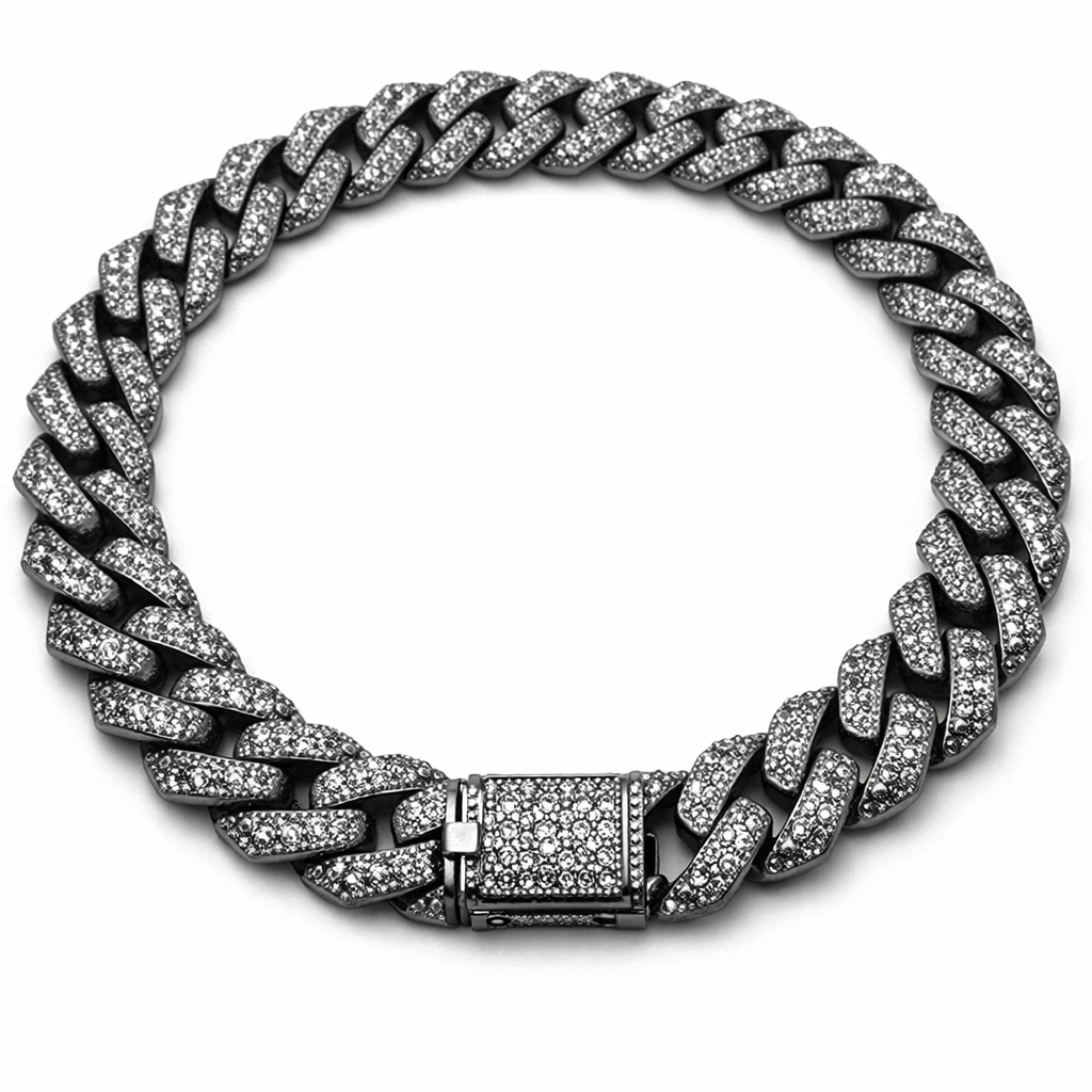 Dark Grey Iced‑Out Cuban Link Chain Necklace – Union Jewelry Expo